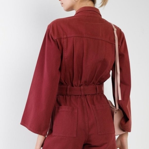 BURGUNDYY Long Sleeve Denim Utility Front Button D - Picture 5 of 8